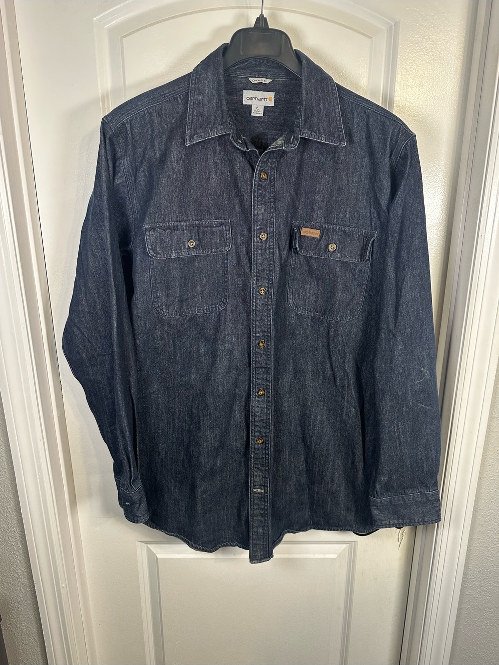 Carhartt Men's Dark Blue Denim Button-Up Work Shirt